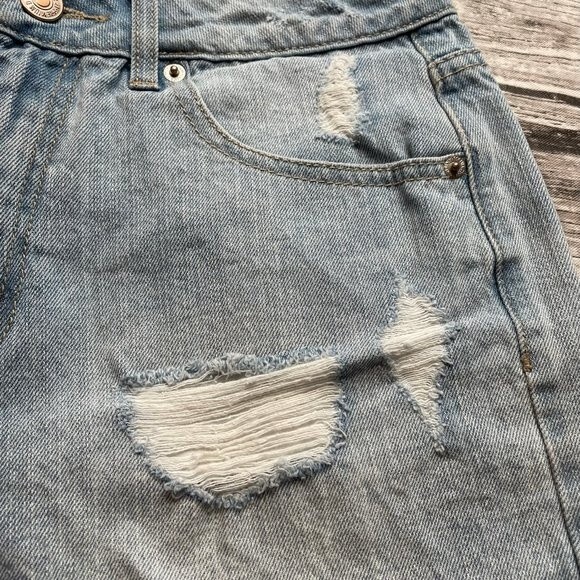 Forever 21 Distressed Cuffed Denim Jean Shorts Light Blue 27 Hi Rise High Waist - Picture 3 of 9